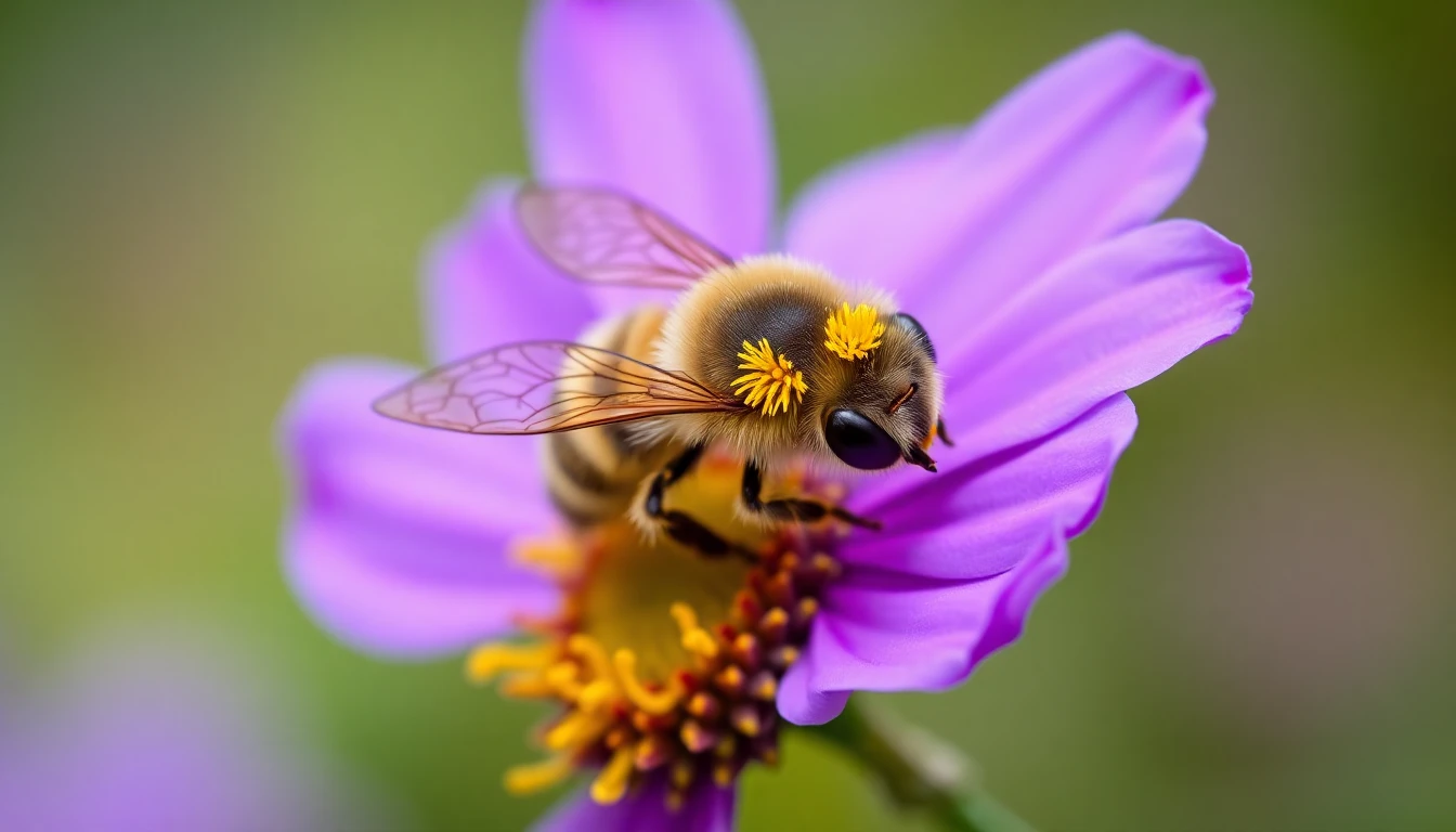 نمای نزدیک از زنبور عسل روی گل